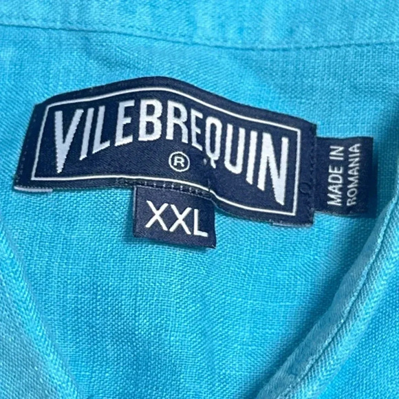 Vilebrequin  Linen Baby Blue Short Sleeve Button Up Shirt Mens 2XL - Picture 6 of 9